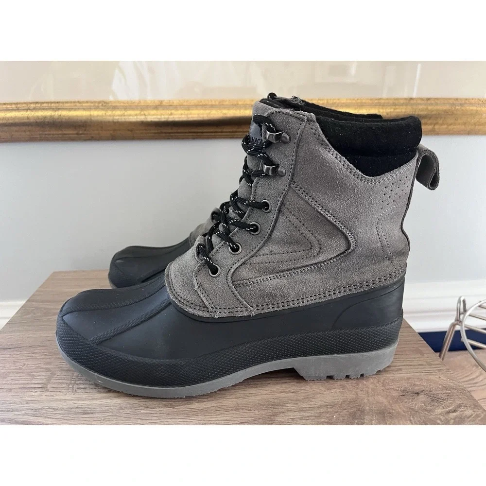 Magellan Boots Duck Boot Mens 9D Lace-Up Gray Suede Leather Black Rubber M1